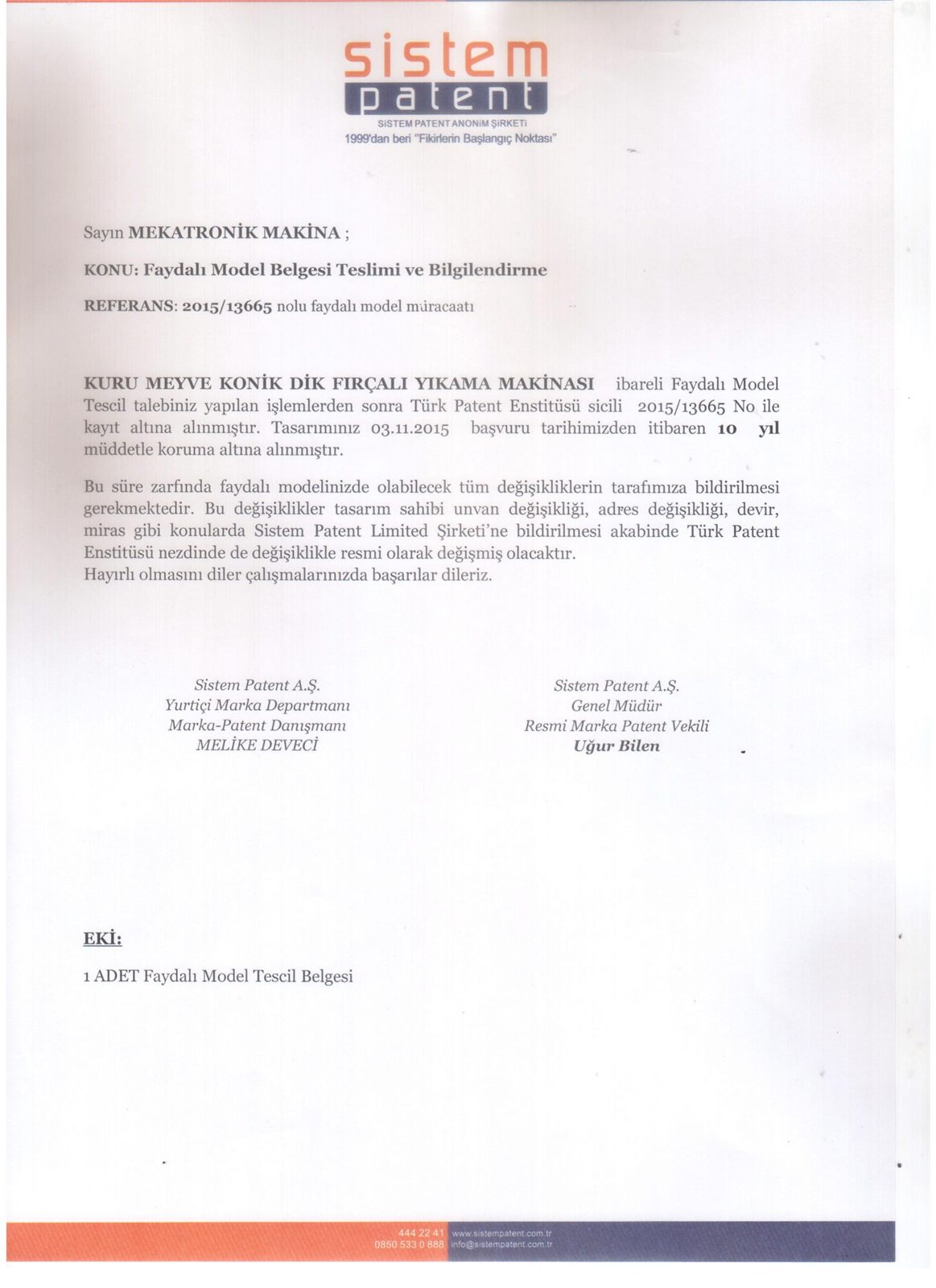 Scan of the Patent Certificate certificate